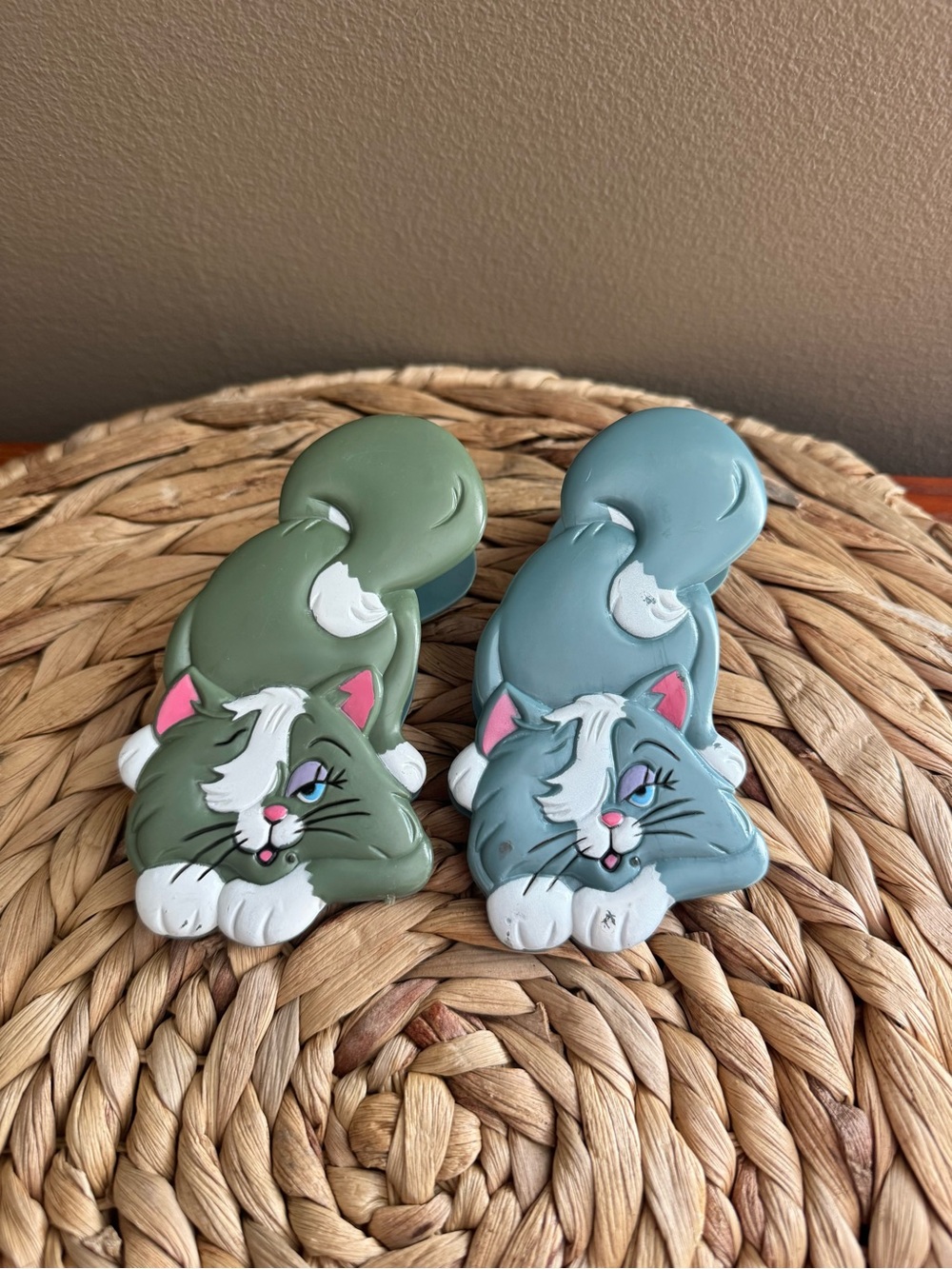Vintage Anthropomorphic Grey Cat Magnets - Pair of 2 Vintage Magnets